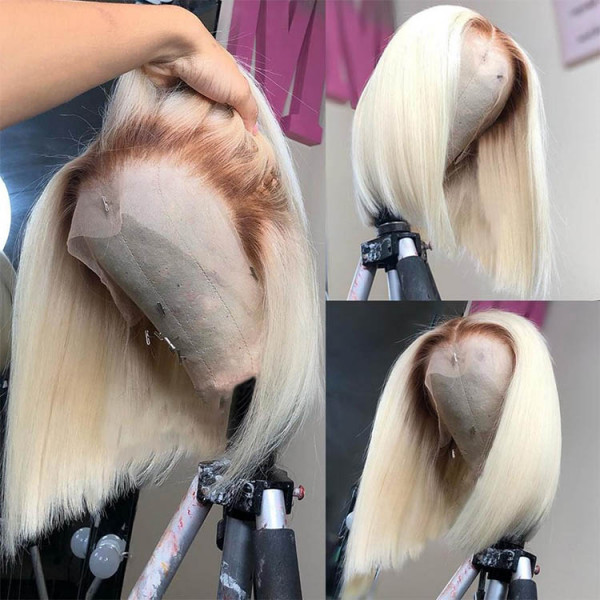 T Ombre Blonde Bob Wigs Straight X Blunt Cut Wigs Wiggins Hair