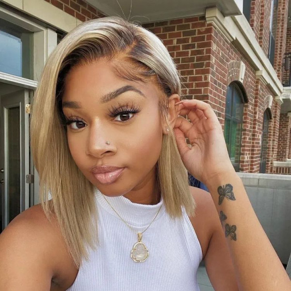 T Ombre Blonde Bob Wigs Straight X Blunt Cut Wigs Wiggins Hair