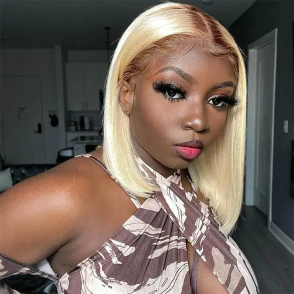 T Ombre Blonde Bob Wigs Straight X Blunt Cut Wigs Wiggins Hair