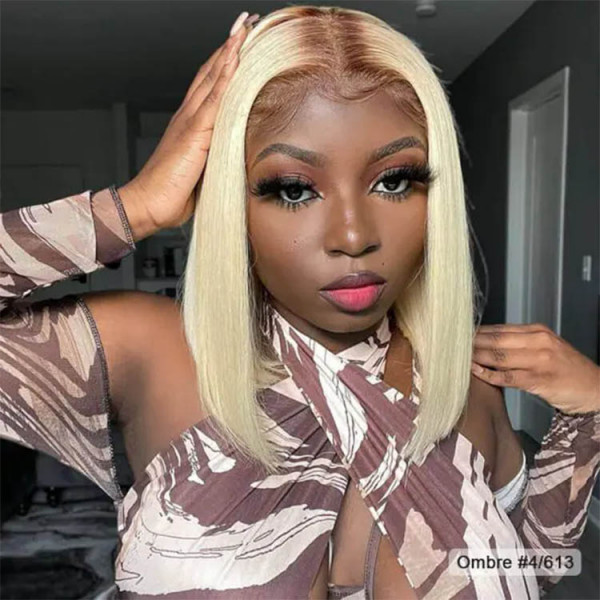 T Ombre Blonde Bob Wigs Straight X Blunt Cut Wigs Wiggins Hair