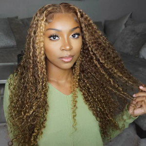 human hair curly highlight wig