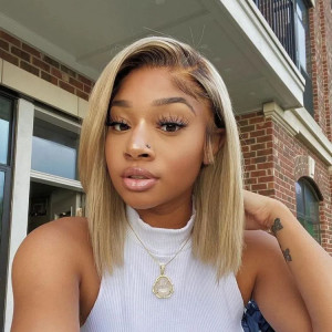 brown and blonde straight bob wig