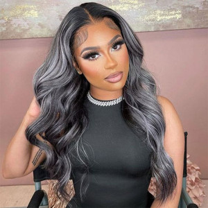 gray highlight on black wigs