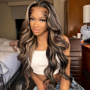 Black Hair With Honey Highlights